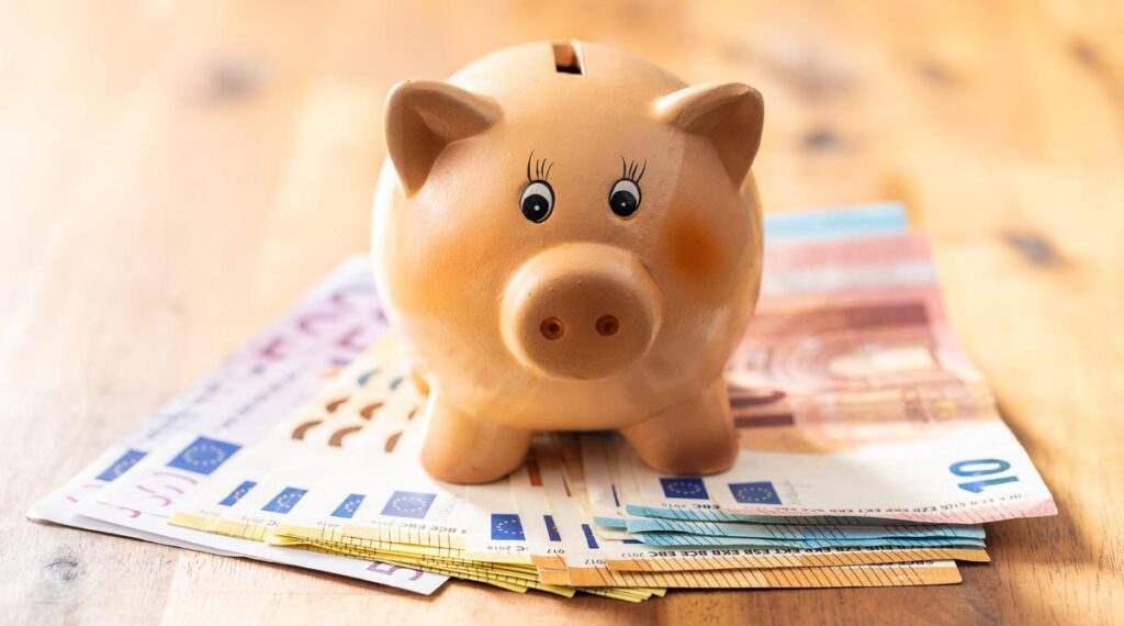 Ein Sparschwein auf Euro Scheinen, Stichwort Bankenrettungsschirm.
(c) AdobeStock