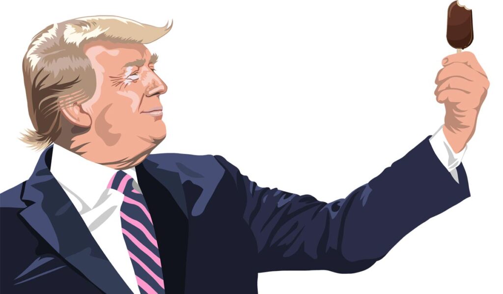 Trump, der ein Eis am Stil in seiner Hand hält.
(c) Pixabay.com/ K2